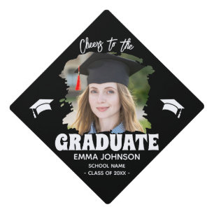 Cheers to the Graduate Custom Photo Name Family Graduation Cap Topper
