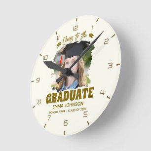 Cheers to the Graduate Custom Photo Name Family Round Clock