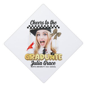 Cheers to the Graduate White Custom Photo Graduation Cap Topper