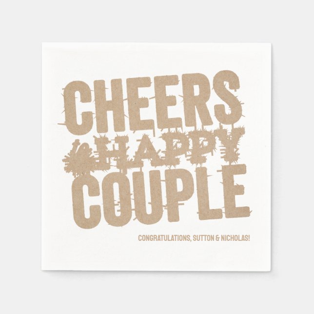 Cheers to the happy couple neutral wedding napkin (Front)