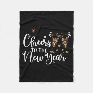 Cheers To The New Year 2026 Leopard Champagne Happ Fleece Blanket