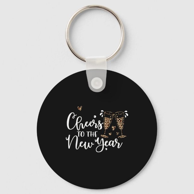 Cheers To The New Year 2026 Leopard Champagne Happ Keychain (Front)