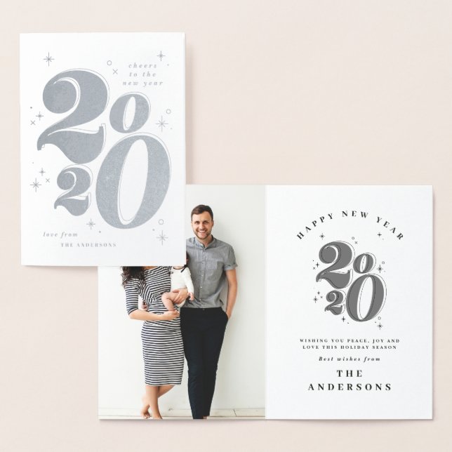 Cheers to the new year bold 2020 typography foil card (Display)