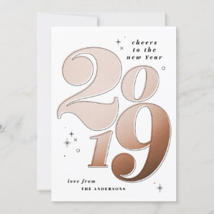 Cheers to the new year bold copper 2019 holiday card
