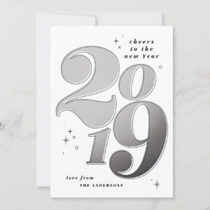 Cheers to the new year bold silver 2019 holiday card