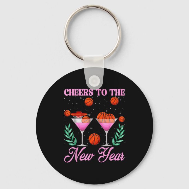 Cheers To The New Year Champagne Gl &amp; Basketba Keychain (Front)