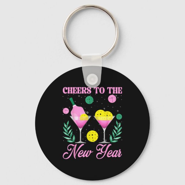 Cheers To The New Year Champagne Gl &amp; Ckleball Keychain (Front)
