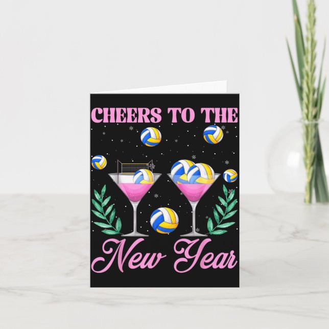 Cheers To The New Year Champagne Gl &amp; Volleyba Card (Front)
