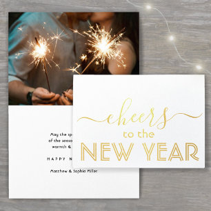 Cheers to the New Year Chic 1 Photo Modern Minimal Foil Card
