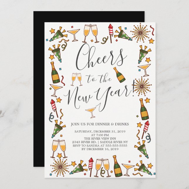 Cheers to the New Year Cocktail Party Invitation (Front/Back)