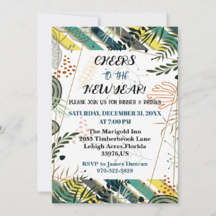 Cheers to the New Year Dinner Party Botanical  Invitation