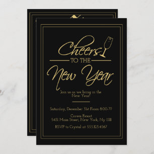 Cheers to the New Year, Elegant Gold Invitation