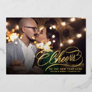 Cheers to the New Year Elegant Photo Foil Holiday Card