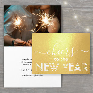 Cheers to the New Year Elegant Photo Modern Script Foil Card