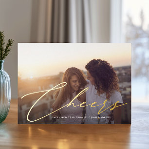Cheers to the New Year Horizontal Photo Foil Holiday Card