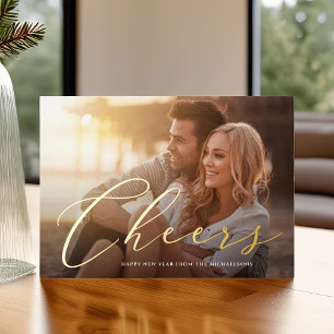 Cheers to the New Year Horizontal Photo Foil Holiday Card