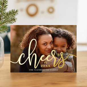 Cheers to the New Year Horizontal Photo Foil Holiday Card