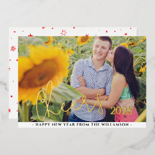 Cheers To The New Year Horizontal Photo Foil Holiday Card