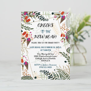 Cheers to the New Year Party Greenery Botanical Invitation