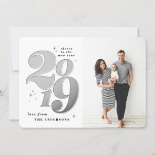 Cheers to the new year silver 2019 photo holiday card