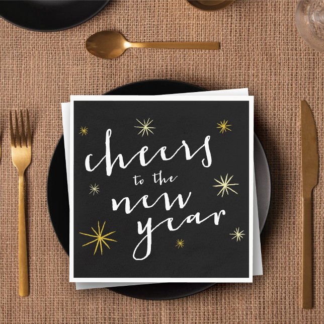 Cheers To The New Year Starbursts Fireworks Modern Napkin (Cheers To The New Year Starbursts Fireworks Modern Paper Napkins @ fat_fa_tin)