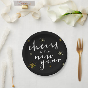 Cheers To The New Year Starbursts Fireworks Modern Paper Plate