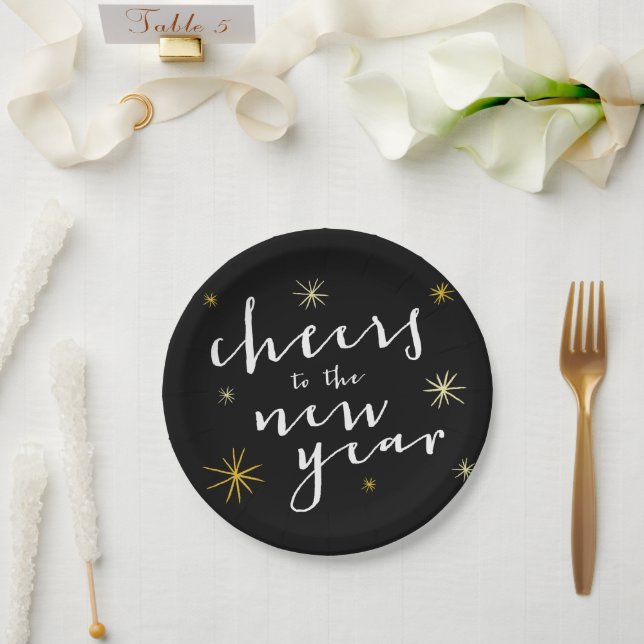 Cheers To The New Year Starbursts Fireworks Modern Paper Plate (Wedding)