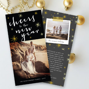 Cheers To The New Year Starbursts Fireworks Photo Holiday Card