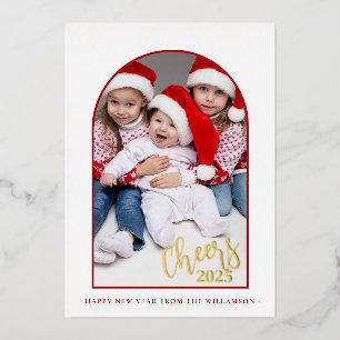 Cheers To The New Year   Vertical Photo    Foil Ho Holiday Card