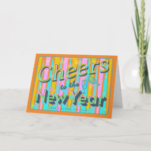 Cheers To The New Year With Fun Retro Colours Holiday Card