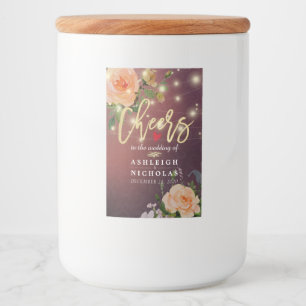 Cheers To The Wedding Burgundy Floral String Light Food Label