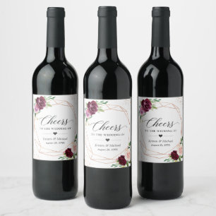 Cheers To The Wedding Modern Purple Blush Floral Wine Label