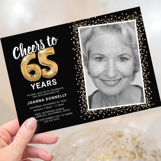 Cheers to The Years 65th Birthday Photo Invitation (Creator Uploaded)