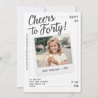 Cheers to Thirty 40 Retro Photo Birthday Invitation