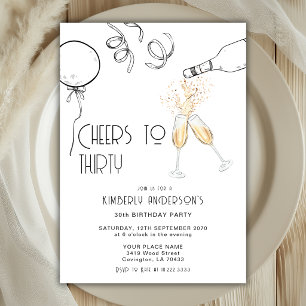 Cheers To Thirty Handdraw Champagne 30th Birthday  Invitation