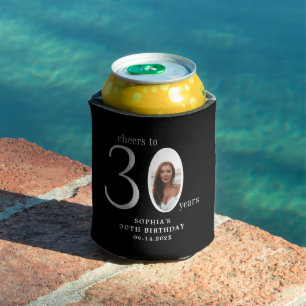 Cheers to Thirty Minimal Photo 30th Birthday Can Cooler