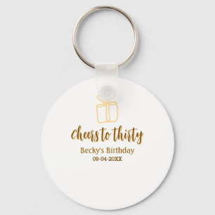 Cheers to thirty yellow brown birthday pastel gift keychain