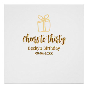 Cheers to thirty yellow brown birthday pastel gift poster