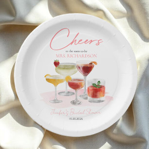 Cheers to Watercolor Cocktails Bridal Shower Paper Plate