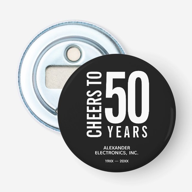 Cheers to Years in Business Anniversary Bottle Opener (Front)