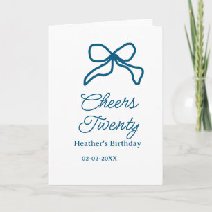 Cheers twenty blue birthday bow name date boho ret card