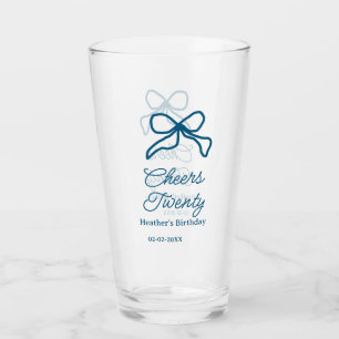 Cheers twenty blue birthday bow name date boho ret glass