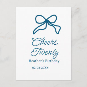 Cheers twenty blue birthday bow name date boho ret postcard