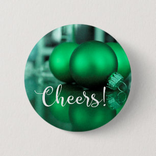 Cheers Typography Green Toned Ornaments Photo 2 Inch Round Button