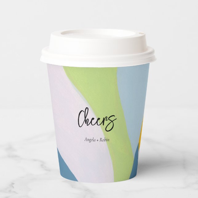 Cheers Unique colour block abstract art custom tex Paper Cups (Front)