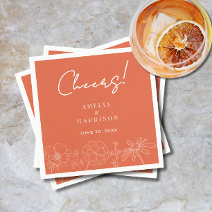 Cheers Verona Sunset Elegant Orange Floral Wedding Napkin