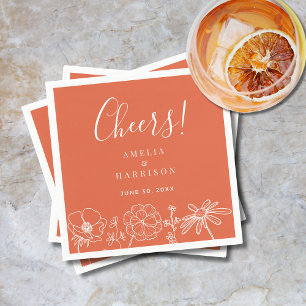 Cheers Verona Sunset Elegant Orange Floral Wedding Napkin