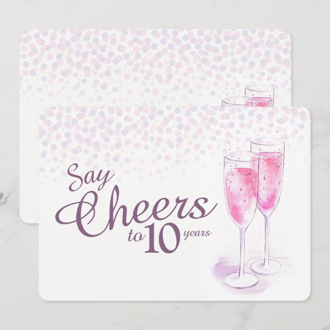 Cheers watercolor champagne glasses anniversary invitation (Front/Back)