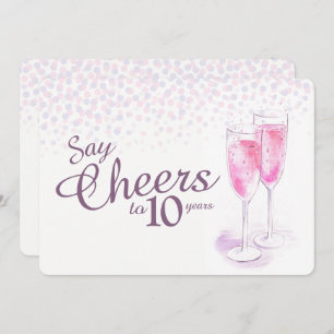 Cheers watercolor champagne glasses anniversary invitation