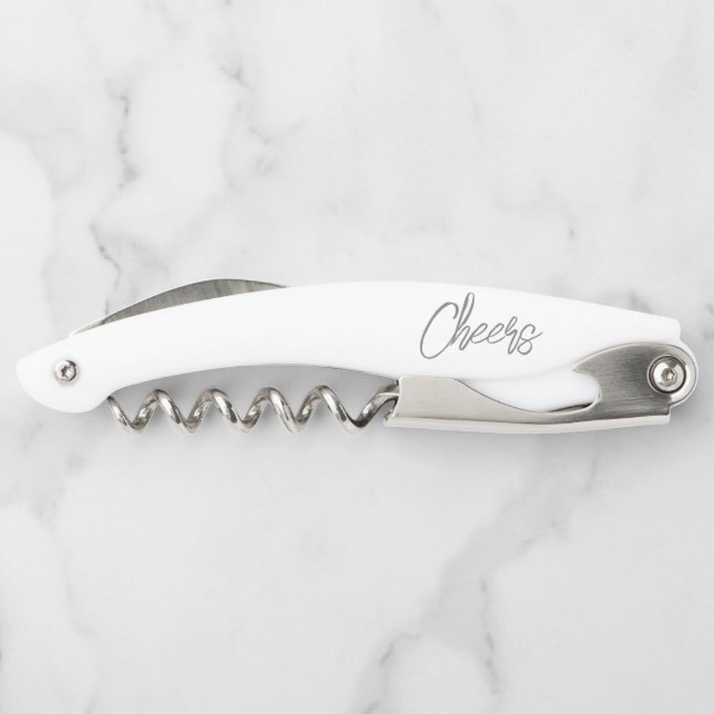 CHEERS Wedding DATE Couple NAMES Modern Minimalist Corkscrew (Back)